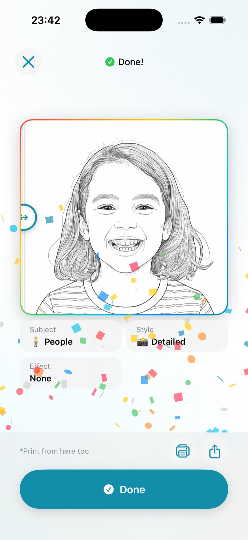 Colorea アプリ画面 - 写真から塗り絵をAI生成するUI